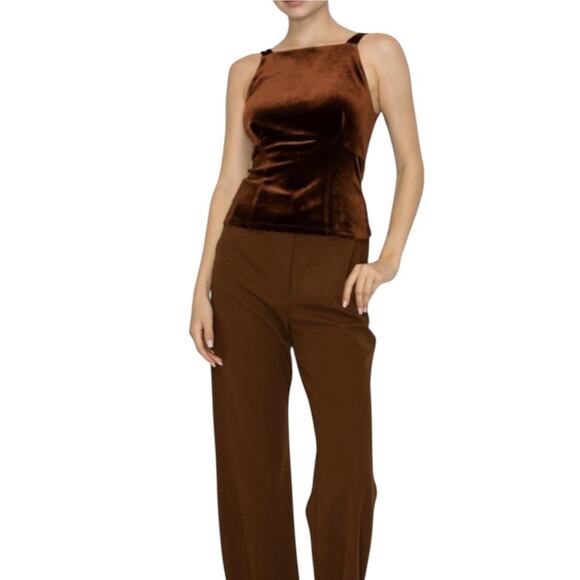 Iris Velvet Ribbon Tie Top Size S Chocolate Brown Sleeveless Stretch Autumn NWT - Picture 1 of 5
